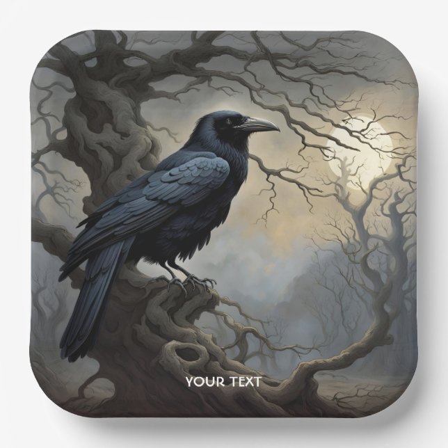 Fantasy Niedlich Crow Tree Dunkelheit Pappteller (Vorderseite)