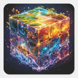 Fantasy Niedlich Cube Seasons Space Quadratischer Aufkleber
