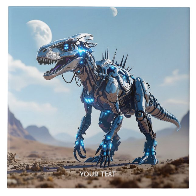 Fantasy Niedlich Cyborg Dinosaur-Wüste Fliese (Vorderseite)