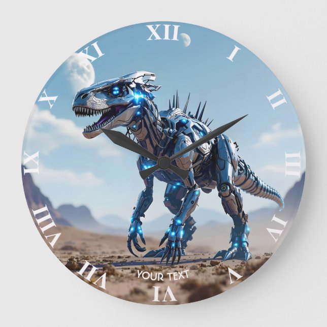 Fantasy Niedlich Cyborg Dinosaur-Wüste Große Wanduhr (Vorderseite)