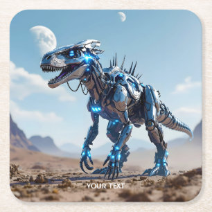 Fantasy Niedlich Cyborg Dinosaur-Wüste Rechteckiger Pappuntersetzer