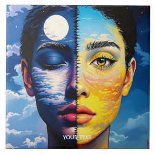 Fantasy Niedlich Day Night Face Fliese