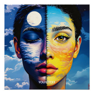 Fantasy Niedlich Day Night Face Poster