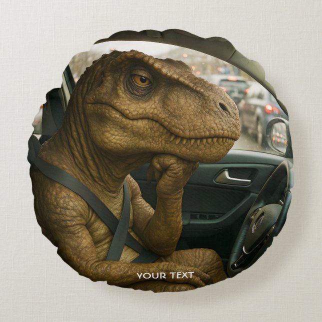 Fantasy Niedlich Dinosaur Autofahrer Auto Rundes Kissen (Vorderseite)