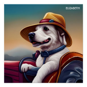 Fantasy Niedlich Dog Driving Traktor Poster