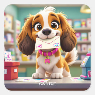 Fantasy Niedlich Dog Post Letter Quadratischer Aufkleber