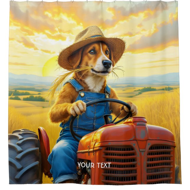 Fantasy Niedlich Dog Traktor Straw Duschvorhang (Vorderseite)
