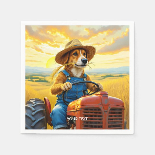 Fantasy Niedlich Dog Traktor Straw Serviette (Vorderseite)