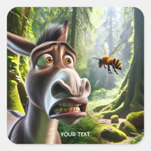 Fantasy Niedlich Donkey Sting Bee Quadratischer Aufkleber