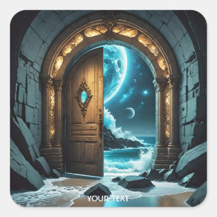 Fantasy Niedlich Door Ocean Moon Quadratischer Aufkleber