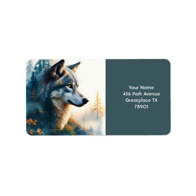 Fantasy Niedlich Double Exposition Wolf Adressaufkleber (Vorne)