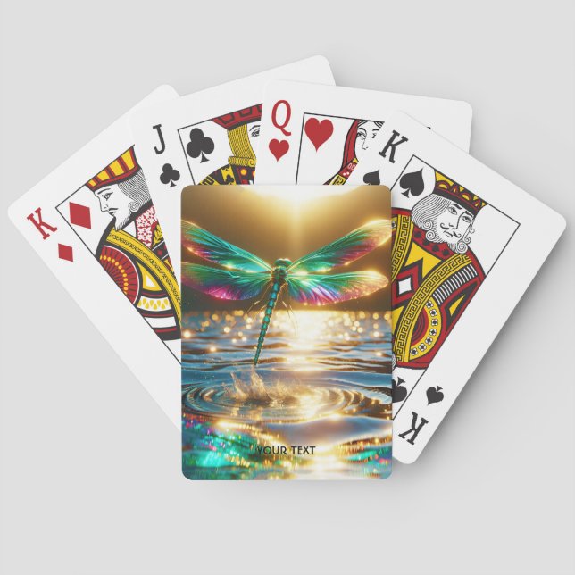 Fantasy Niedlich Dragonfly Wasserspiegelung Spielkarten (Rückseite)