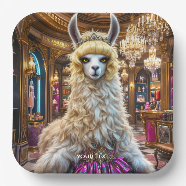 Fantasy Niedlich Drama Llama Queen Pappteller (Vorderseite)