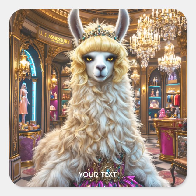 Fantasy Niedlich Drama Llama Queen Quadratischer Aufkleber (Vorderseite)