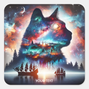 Fantasy Niedlich Dreams Weltraumkatze Quadratischer Aufkleber