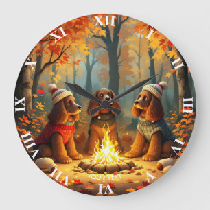 Fantasy Niedlich Drei Herbsthunde Große Wanduhr