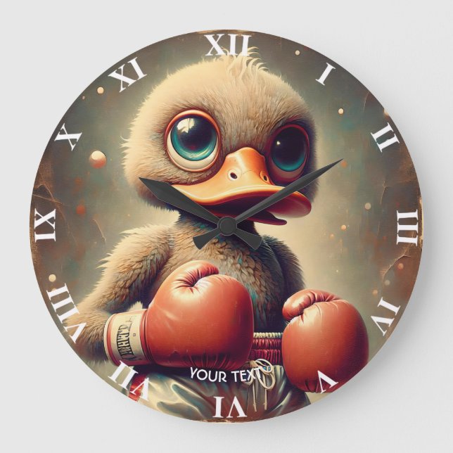 Fantasy Niedlich Duck Boxing Gloves Große Wanduhr (Vorderseite)