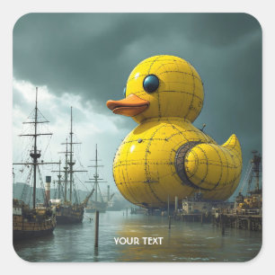 Fantasy Niedlich Duck War Ship Quadratischer Aufkleber