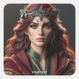 Fantasy Niedlich Eastern Wizard Lady Quadratischer Aufkleber