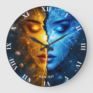 Fantasy Niedlich Face Yellow Blue Große Wanduhr