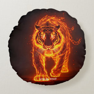 Fantasy Niedlich Fire Big Tiger Rundes Kissen
