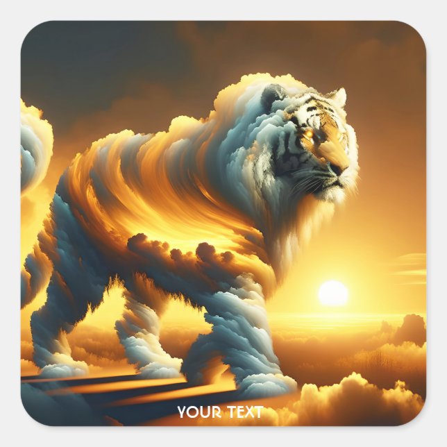 Fantasy Niedlich Fire Cloud Tiger Quadratischer Aufkleber (Vorderseite)