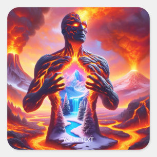 Fantasy Niedlich Fire Lava Man Quadratischer Aufkleber