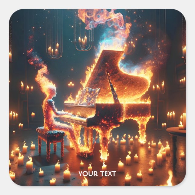 Fantasy Niedlich Fire Piano Quadratischer Aufkleber (Vorderseite)