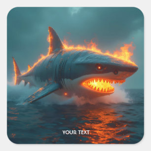Fantasy Niedlich Fire Sharing Sea Quadratischer Aufkleber