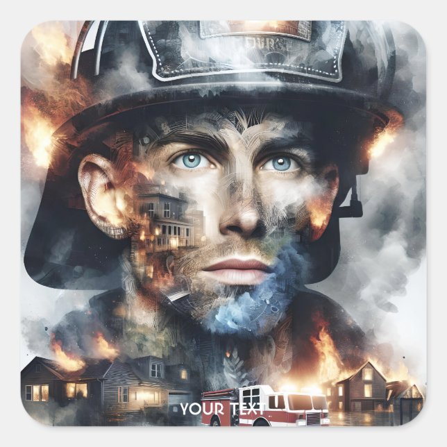 Fantasy Niedlich Firefighter Fighire Quadratischer Aufkleber (Vorderseite)