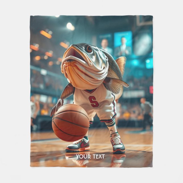 Fantasy Niedlich Fish Playing Basketball Fleecedecke (Vorderseite)