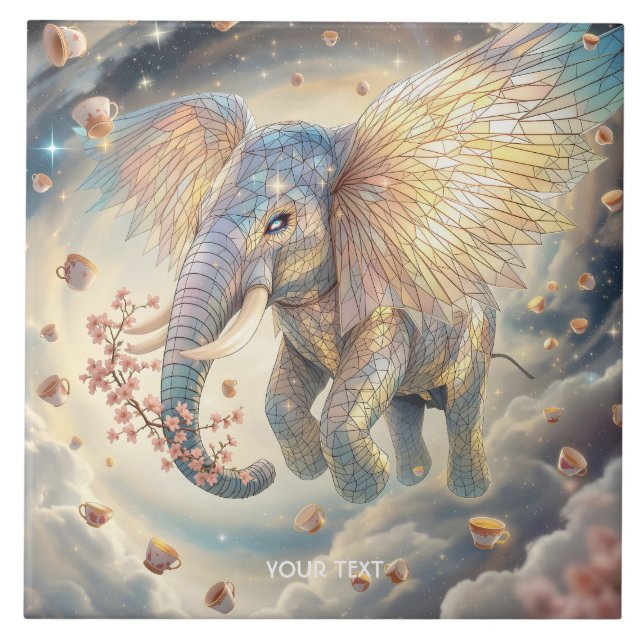 Fantasy Niedlich Flying Elephant Sakura Fliese (Vorderseite)
