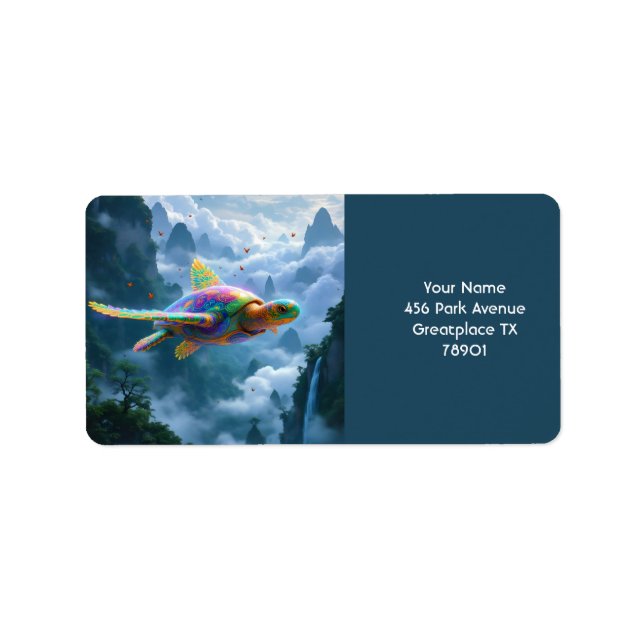 Fantasy Niedlich Flying Rainbow Turtle Adressaufkleber (Vorne)
