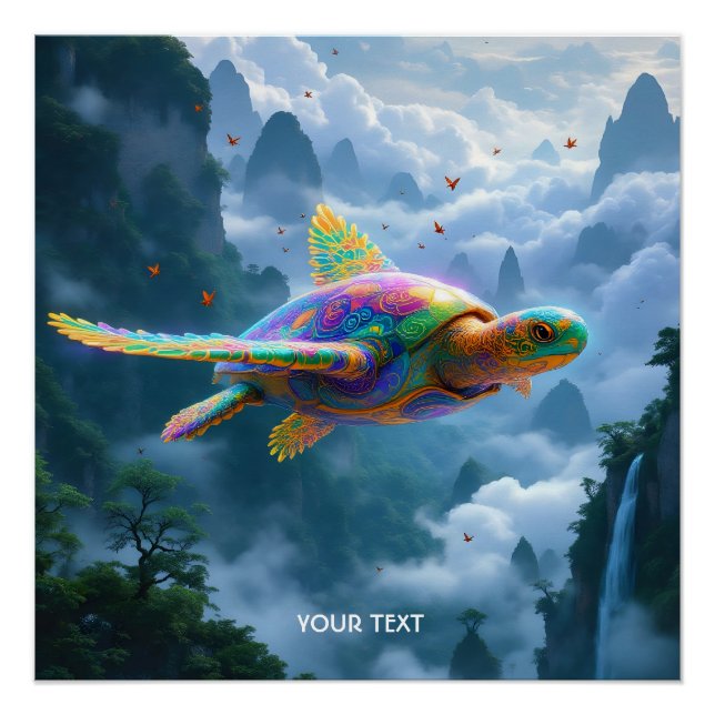 Fantasy Niedlich Flying Rainbow Turtle Poster (Vorderseite)