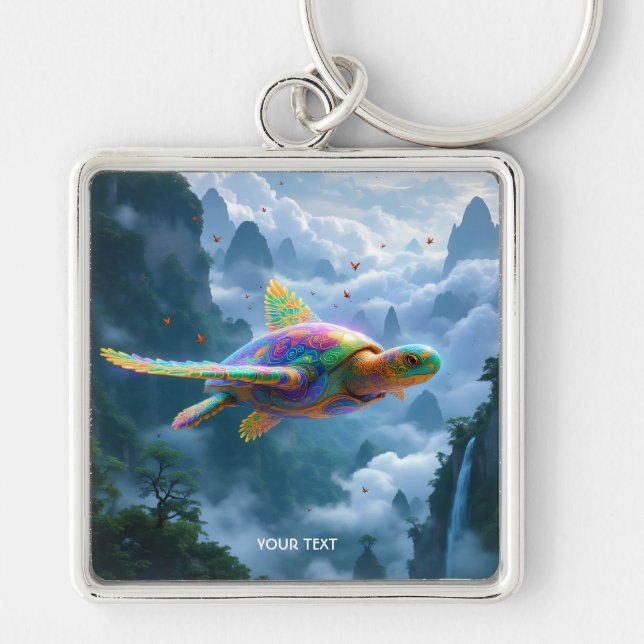 Fantasy Niedlich Flying Rainbow Turtle Schlüsselanhänger (Vorne)