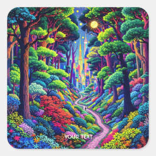 Fantasy Niedlich Forest and City Quadratischer Aufkleber