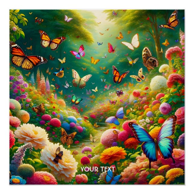 Fantasy Niedlich Forest Blume Schmetterlinge Poster (Vorderseite)