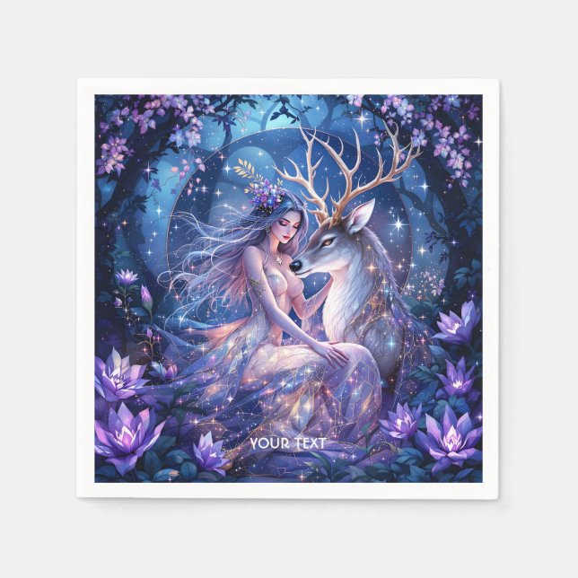 Fantasy Niedlich Forest Deer Girl Serviette (Vorderseite)