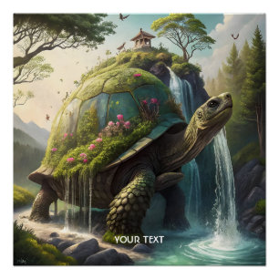 Fantasy Niedlich Forest Turtle Blume Poster