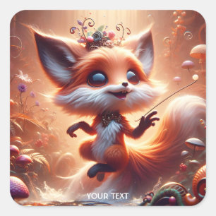 Fantasy Niedlich Fox Blume Pilze Quadratischer Aufkleber