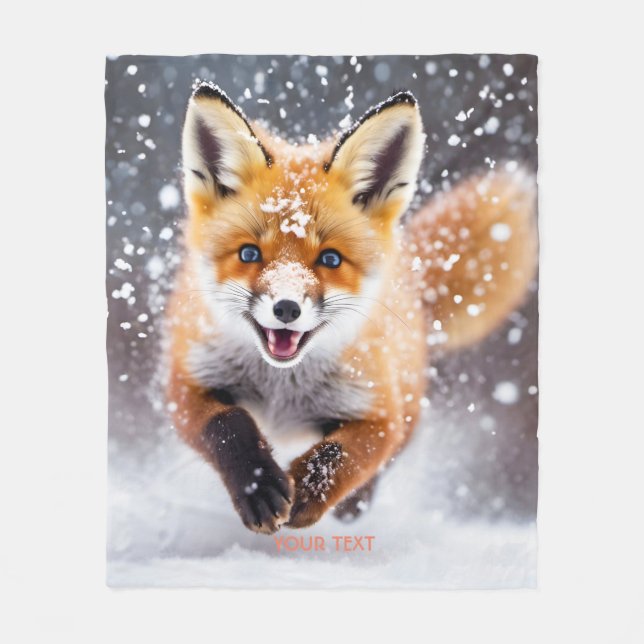 Fantasy Niedlich Fox Cub Snow Fleecedecke (Vorderseite)