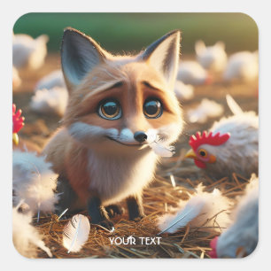 Fantasy Niedlich Fox Feathers Huhn Quadratischer Aufkleber