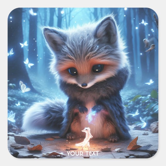 Fantasy Niedlich Fox Forest Butterfells Quadratischer Aufkleber (Vorderseite)