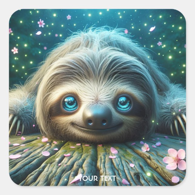 Fantasy Niedlich Friendly Lay Sloth Quadratischer Aufkleber (Vorderseite)