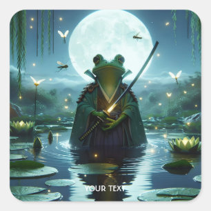 Fantasy Niedlich Frog Samurai Katana Quadratischer Aufkleber