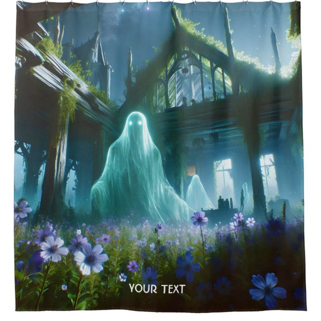 Fantasy Niedlich Ghost Old House Duschvorhang (Vorderseite)
