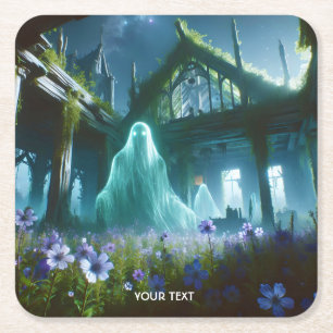 Fantasy Niedlich Ghost Old House Rechteckiger Pappuntersetzer