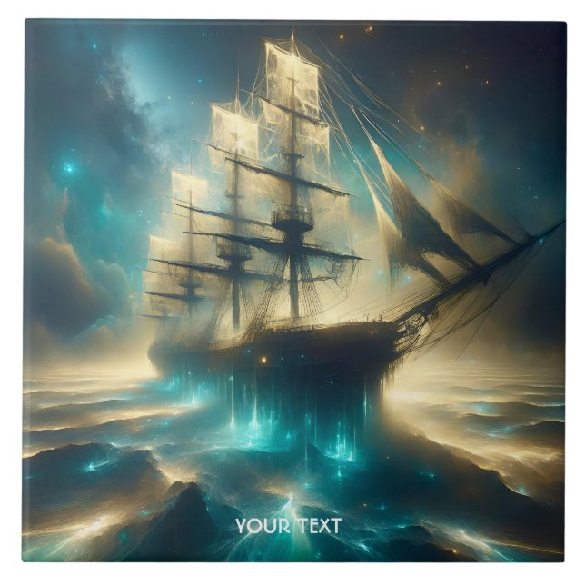 Fantasy Niedlich Ghost Sea Ship Fliese (Vorderseite)