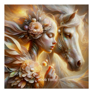 Fantasy Niedlich Girl and Horse Poster