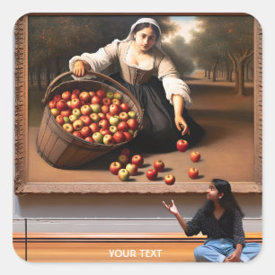 Fantasy Niedlich Girl Apple Picture Quadratischer Aufkleber